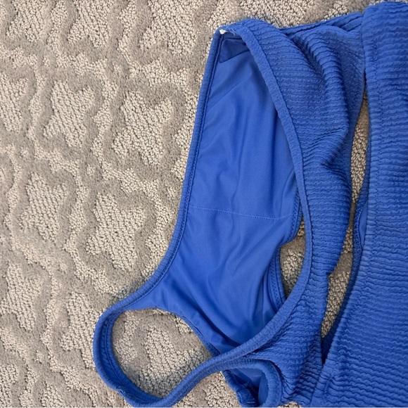 Aerie Crinkle Cut Out One Shoulder One Piece Swimsuit Electric Blue S Full Cover - Picture 8 of 8